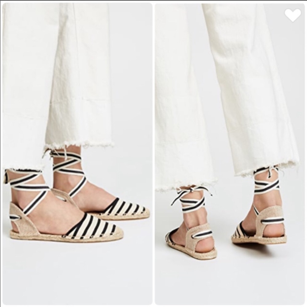 Soludos Black and Natural Striped Lace-Up Espadrilles